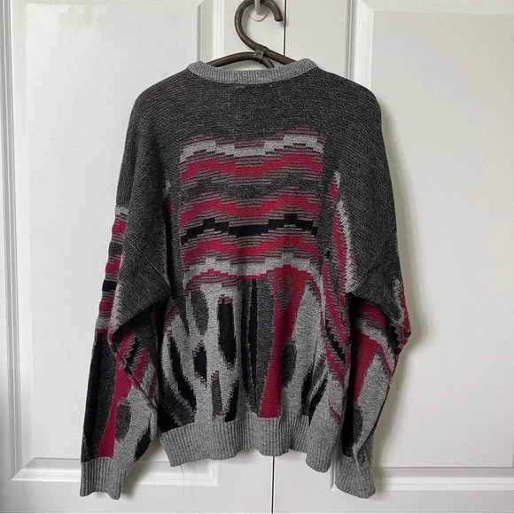 Vintage Brics Geometric Stripe Abstract Gray Knit Grandpa  Sweater - Picture 2 of 4